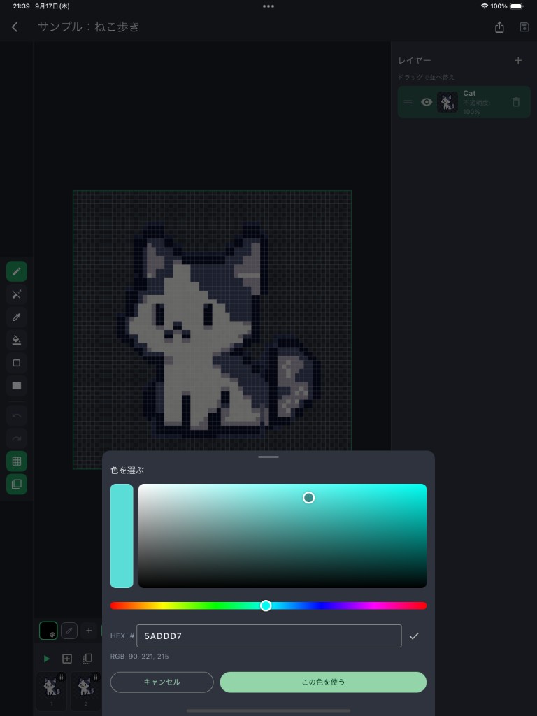 iPadのカラーピッカー画面