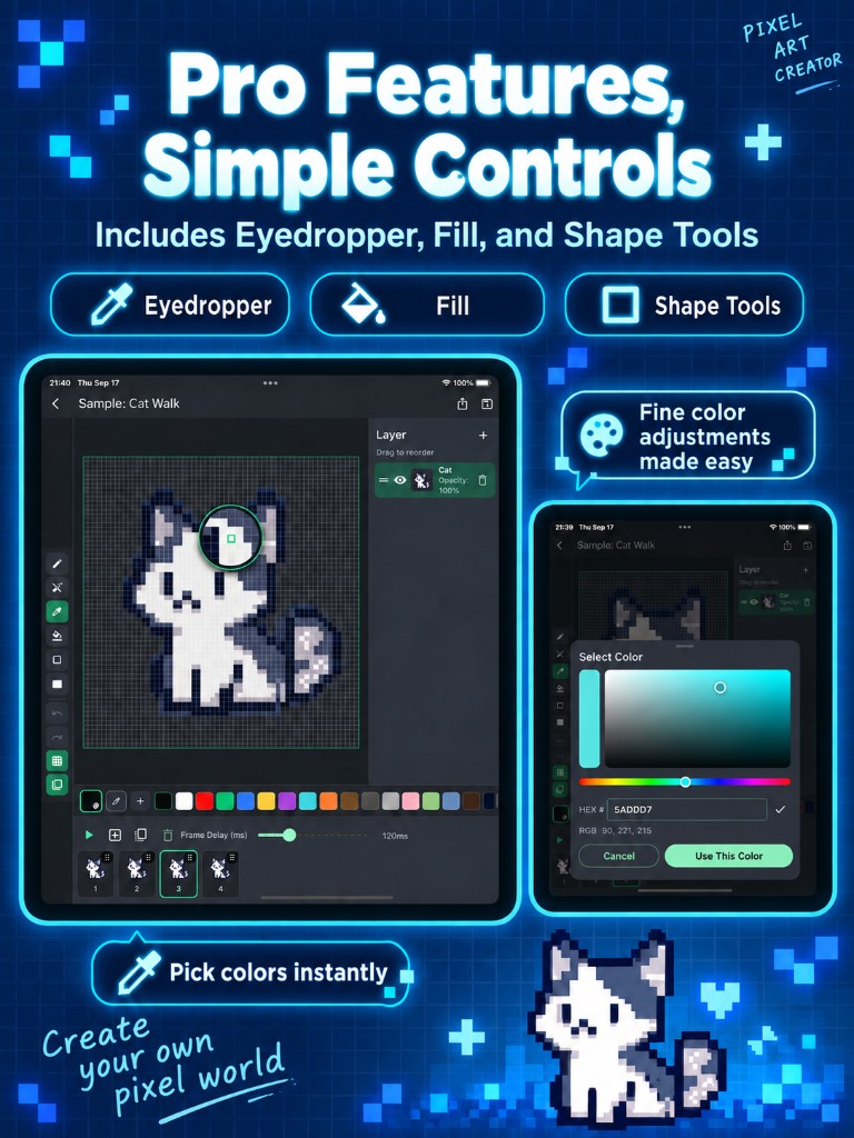 Use eyedropper, fill, and shape tools